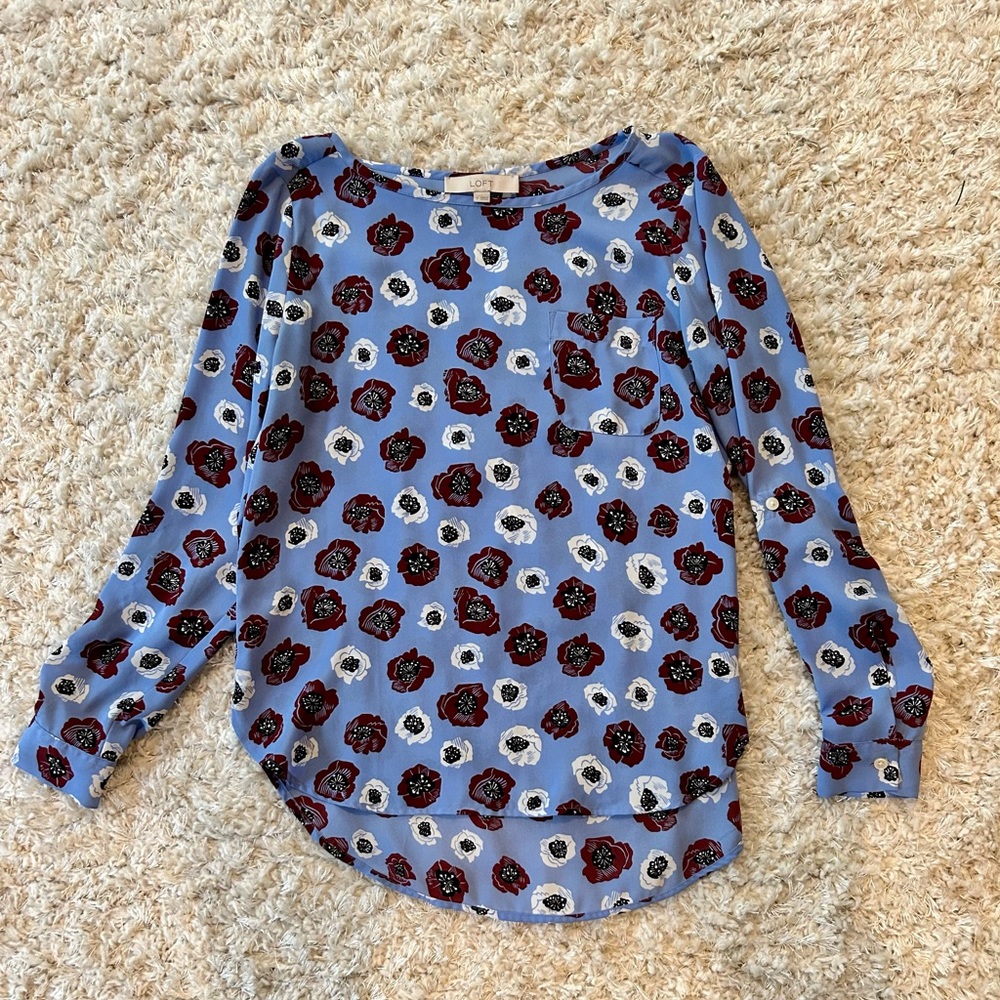 Loft blue floral blouse. Size small.